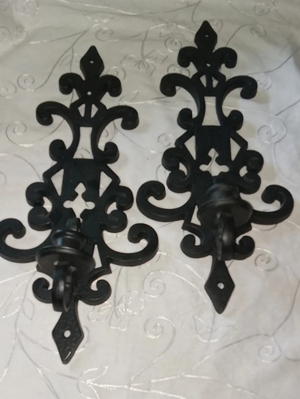 2 Hammered Cast Iron Gothic Hollwood Regency Sconces